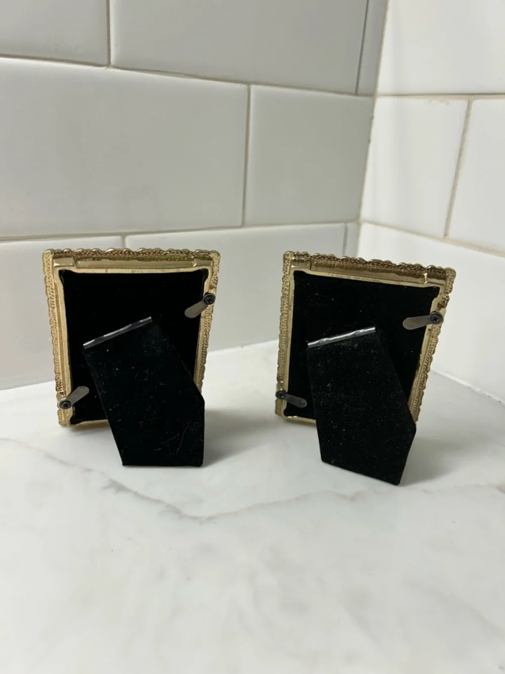 Set of 2 Sheffield Home Jeweled Austrian Crystal 2x3 Picture Frames – Gold Tone